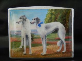 Rare Antique Solid Silver Enamel Cigarette Case Hand Painted Dog Design 1900 9