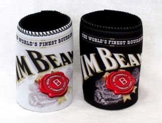 Set Of 2 Jim Beam Kentucky Bourbon Beer Can Stubby Coolers Holders Black & White