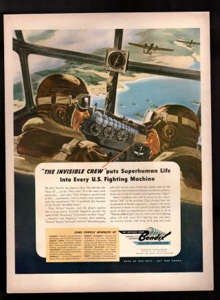 Vintage Print Ad 1943 Wwii Bendix Aviation " The Invisible Crew "