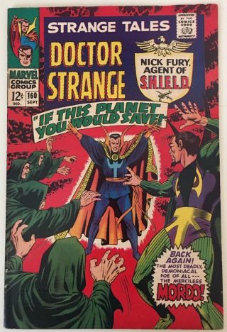 Marvel Comics Strange Tales 160 Vf/vf,  1967 Nick Fury,  Dr.  Strange Steranko