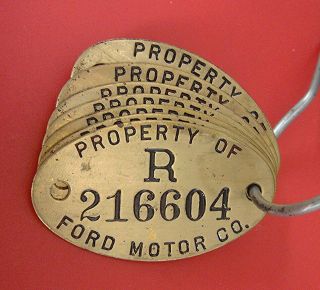 Vintage Brass Ford Auto Factory Property Tag: Ford Motor Co Detroit