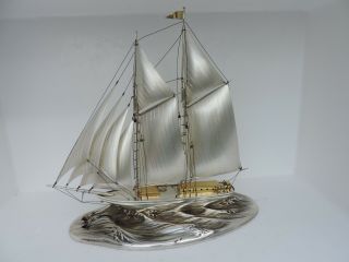 Large Massive Solid Sterling Silver 2 Masted Yacht Ship Boat 367 Grams 12.  95 Oz
