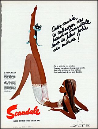 1969 Scandale Lingerie Woman Kitten French Language Vintage Art Print Ad Adl41