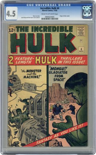 Incredible Hulk (1st Series) 4 1962 Cgc 4.  5 0983620005