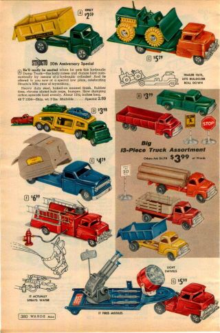 1958 Advertisement 3 Pg Structo Toy Truck 50th Anniversary Dump Missle Launcher
