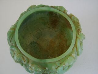 LARGE VERY HEAVY CHINESE ANTIQUE CAVRED JADE DRAGON BOWL 6