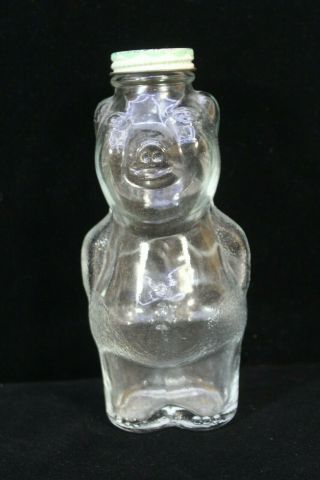 Figural Clear Glass Bottle Bear Grapette Bank Lid