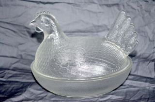 Vintage Clear Glass Hen On A Nest Kitchen Farm And Country Decoration 1950s