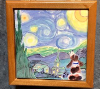Wooden Box With Van Gogh Starry Night Basset Hound Handpainted Tile Top