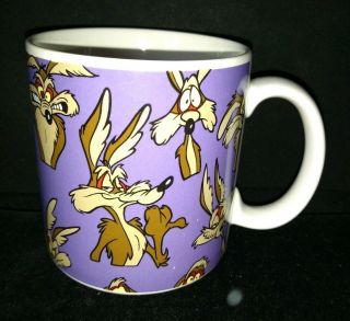 Vintage 1994 Wile E.  Coyote Looney Tunes Mug White And Purple Saturday Cartoons