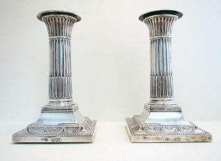 Antique Victorian English Sterling Silver Corinthian Column Candlesticks