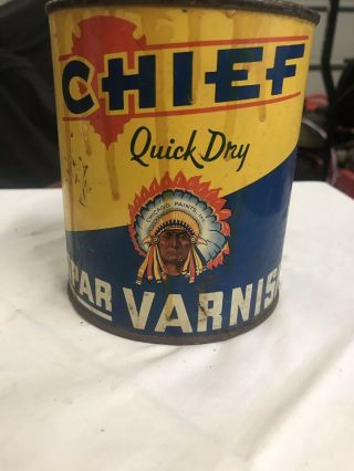 Old Vintage Chief Quick Dry Spar Varnish Can 1 Quart Litho Can.  Hard To Find
