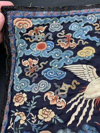 Antique Early 19th C.  Qing Dynasty Chinese Silk Embroidery Rank Badge Of Bird 8