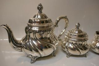4 Piece - Antique German 830 Fine Silver Tea Set by M.  H.  Wilkens & Sohne 7
