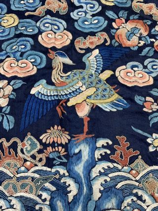 Antique 19th C.  Qing Dynasty Chinese Silk Embroidery Rank Badge Of Bird 2