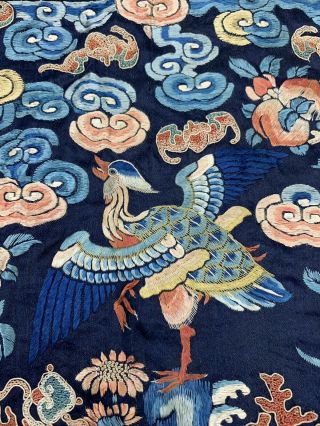 Antique 19th C.  Qing Dynasty Chinese Silk Embroidery Rank Badge Of Bird 3