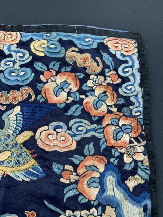 Antique 19th C.  Qing Dynasty Chinese Silk Embroidery Rank Badge Of Bird 5