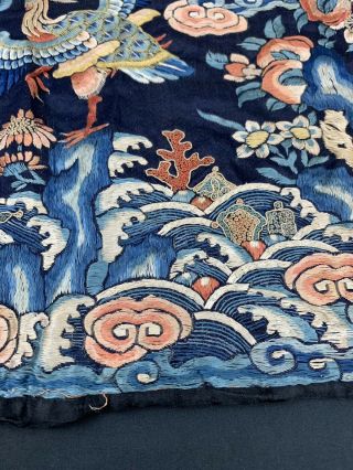 Antique 19th C.  Qing Dynasty Chinese Silk Embroidery Rank Badge Of Bird 9
