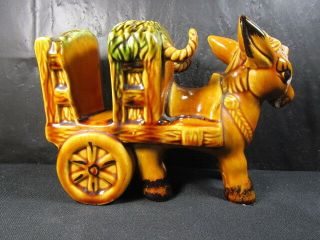 Vintage Ceramic Donkey & Cart Napkin Holder