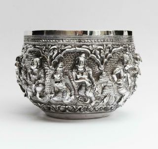 Fine Burmese Silver Bowl Antique Figures C1900