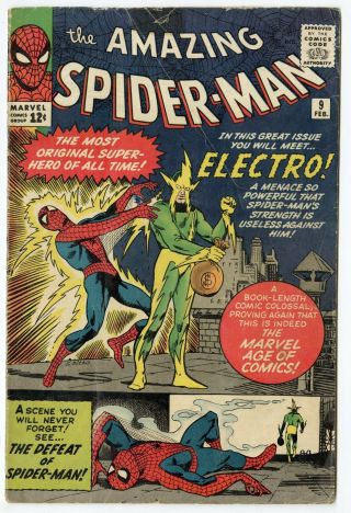 Spider - Man 9 Vg - 3.  5 Ow/white Pages 1st App.  Electro Marvel 1964