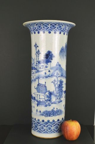 A Large Chinese 19th Century Blue & White Landscape Vase