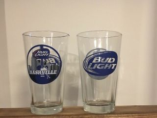 Set Of 2 Bud Light Pint Glasses Nashville Souvenir