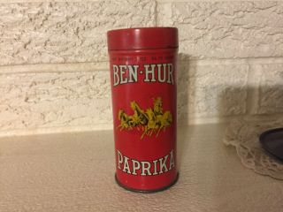 Vintage Ben Hur Paprika Round Tin Litho Spice Container 2 0z