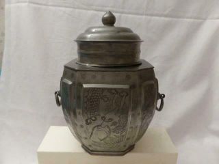 Antique - Large Oriental Changsha Pewter Tea Caddy - C 19th Century?