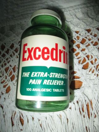 Vintage Excedrin Pain Reliever Tablet Bottle Bristol - Myers Green Plastic
