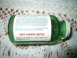 Vintage Excedrin Pain Reliever Tablet Bottle Bristol - Myers Green Plastic 2