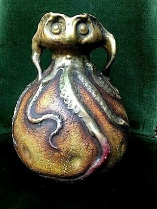 Rare Antique Teplitz Amphora Figural Octopus Vase Signed Austria 1900 9 "