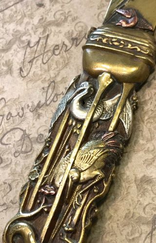 19c Japanese Meiji Page Turner God Of Fortune Storks Silver Bronze Copper Gold