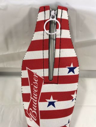 Budweiser Bottle Cooler Coozie Koozie USA Zipper Bottle Insulator Stars Stripes 2