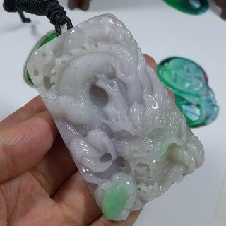 Fine Natural Type A Jadeite Jade Vintage Big Dragon Pendant