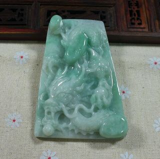 Fine Natural Type A Jadeite Jade Vintage Big Dragon Pendant 123.  39 Grams