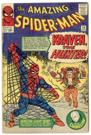 Spider - Man 15 Vg,  4.  5 Off - White Pages 1st App.  Kraven Marvel 1964