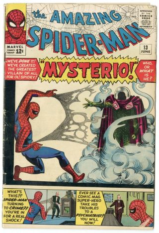 Spider - Man 13 Vg - 3.  5 White Pages 1st App.  Mysterio Marvel 1964