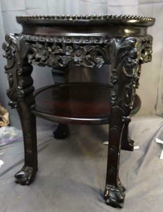 Old Antique Chinese Furniture Stand Marble Top Table Pedestal Carved Wood Wooden
