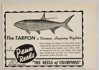 1951 Print Ad Penn Fishing Reels The Tarpon A Vicious,  Leaping Fighter Phila,  Pa