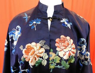 Antique Chinese Manchu Blue Silk Embroidered Butterfly Peony Formal Court Robe 5