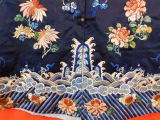 Antique Chinese Manchu Blue Silk Embroidered Butterfly Peony Formal Court Robe 6
