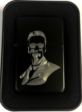Terminator Arnold Schwarzenegger Black Engraved Cigarette Lighter Len - 0187