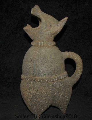 16 " Antique Chinese Neolithic Pottery Beast Zun Handle Drinking Vessel Wine Pot