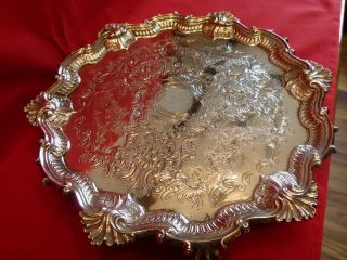 Fabulously Decorated & Weighty (762g) George Ii 1752 Solid Silver Salver / Tray.