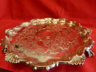 FABULOUSLY DECORATED & WEIGHTY (762g) GEORGE II 1752 SOLID SILVER SALVER / TRAY. 2