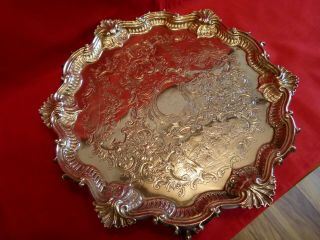 FABULOUSLY DECORATED & WEIGHTY (762g) GEORGE II 1752 SOLID SILVER SALVER / TRAY. 3
