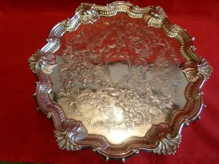 FABULOUSLY DECORATED & WEIGHTY (762g) GEORGE II 1752 SOLID SILVER SALVER / TRAY. 4