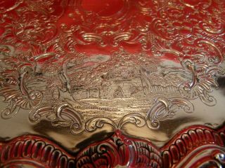 FABULOUSLY DECORATED & WEIGHTY (762g) GEORGE II 1752 SOLID SILVER SALVER / TRAY. 5