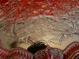 FABULOUSLY DECORATED & WEIGHTY (762g) GEORGE II 1752 SOLID SILVER SALVER / TRAY. 6
